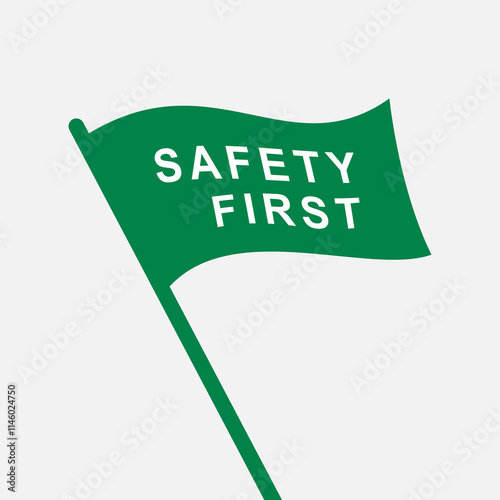 green safety first flag isolated on white background