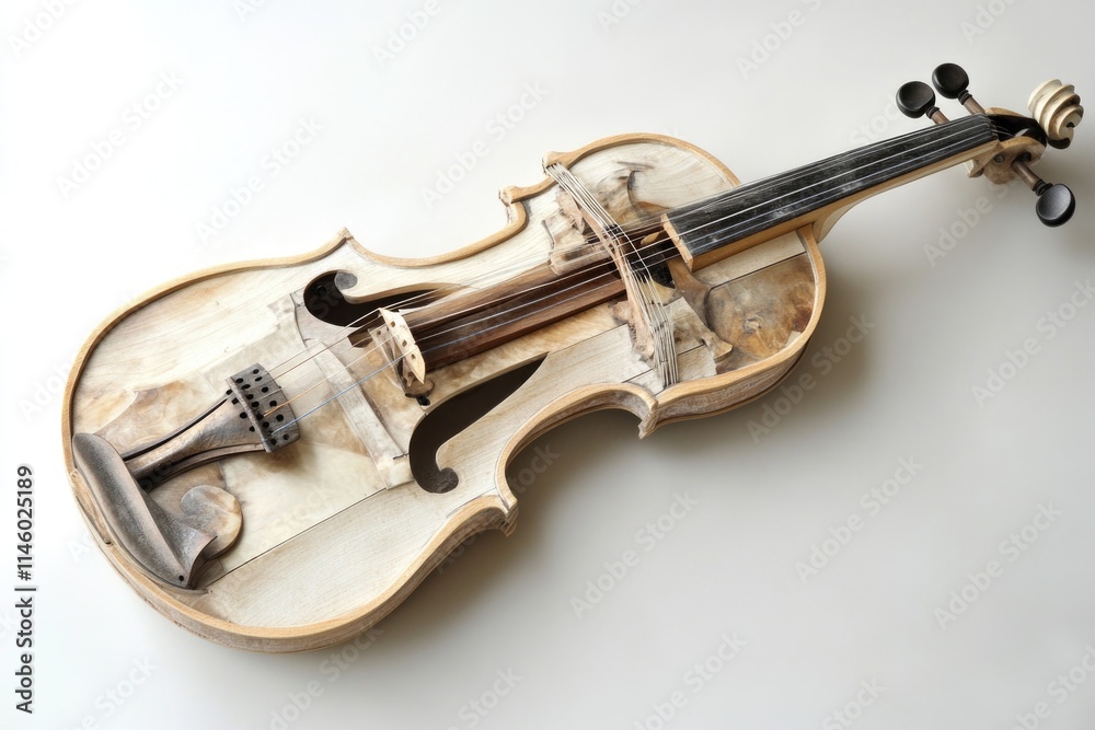 Obraz premium A handmade wooden violin, simple and rustic instrument