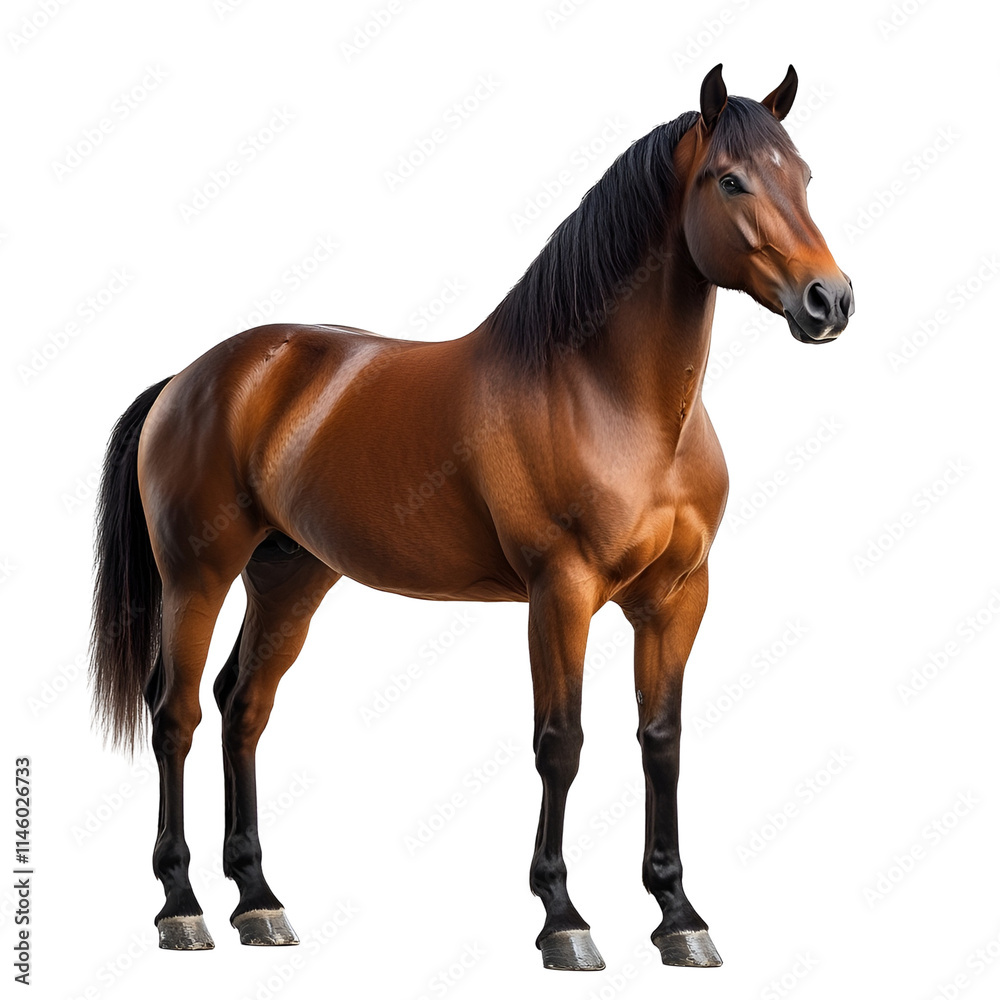 Angled view full body shot of a hyperrealistic Canadian Horse animal isolated on a white transparent background Angled view full body shot of a hyperrealistic Canadian Horse animal isolated on a white transparent background