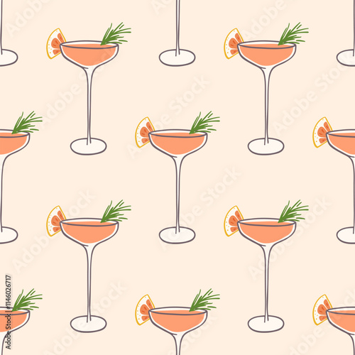 Hand drawn mimosa cocktail seamless pattern