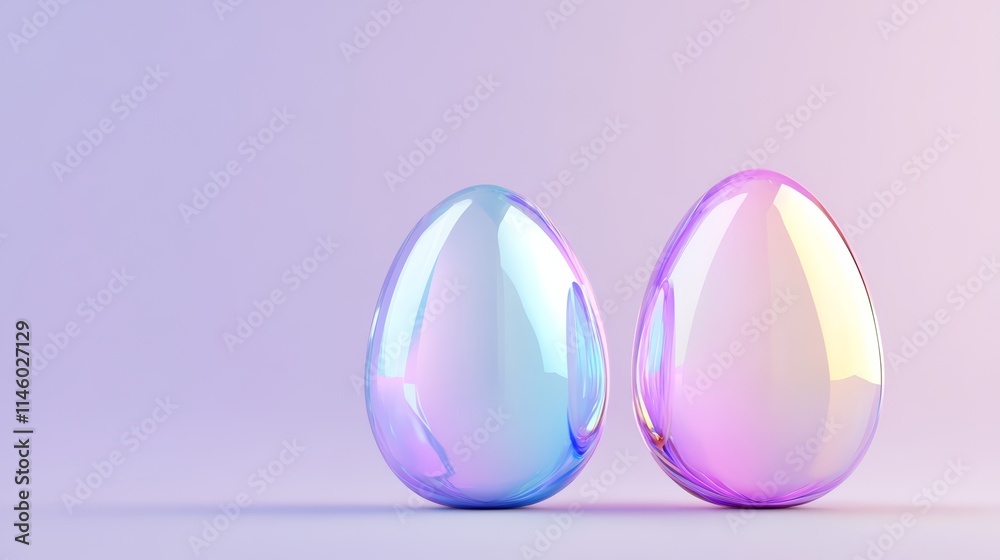 Futuristic Iridescent Easter Egg with Holographic Glow on Pastel Background Futuristic Iridescent Easter Egg with Holographic Glow on Pastel Background