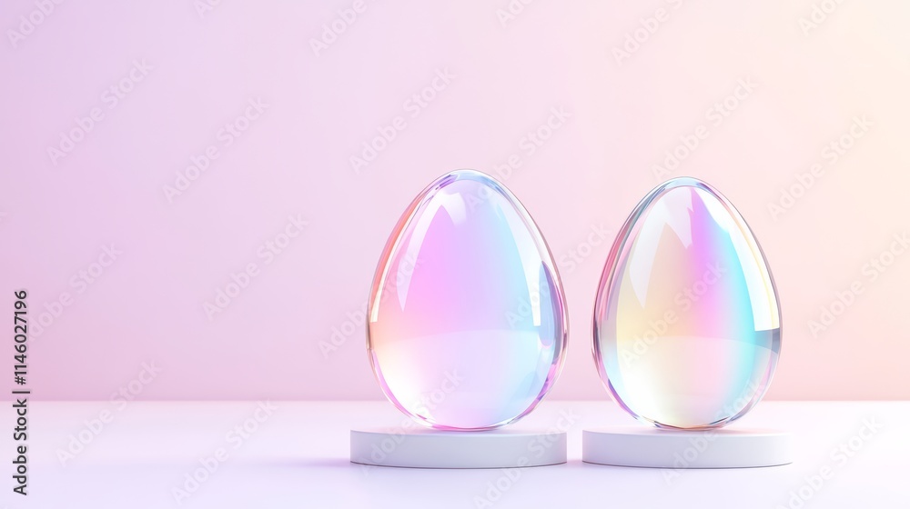 Futuristic Iridescent Easter Egg with Holographic Glow on Pastel Background