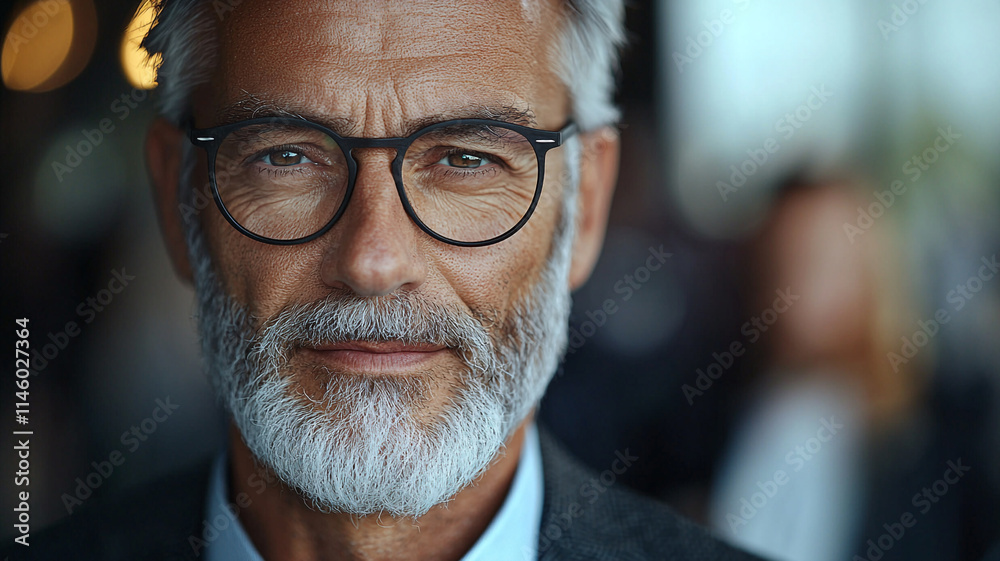 Mature Man Portrait Glasses Grey Hair Beard Close up Mature Man Portrait Glasses Grey Hair Beard Close up