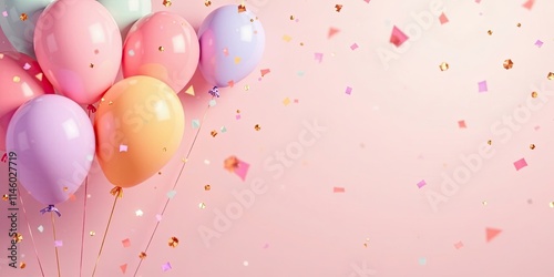 Pastel Balloons and Confetti Celebration Scene Festive Background for Joyful Occasions