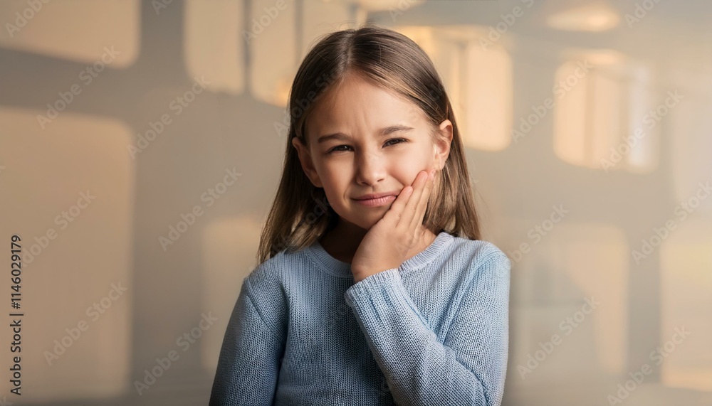 Portrait of a child complaining of toothache Portrait of a child complaining of toothache