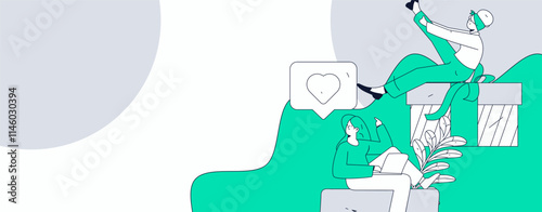 Use red envelopes to attract new customers and promote activity. Flat vector character concept illustration
