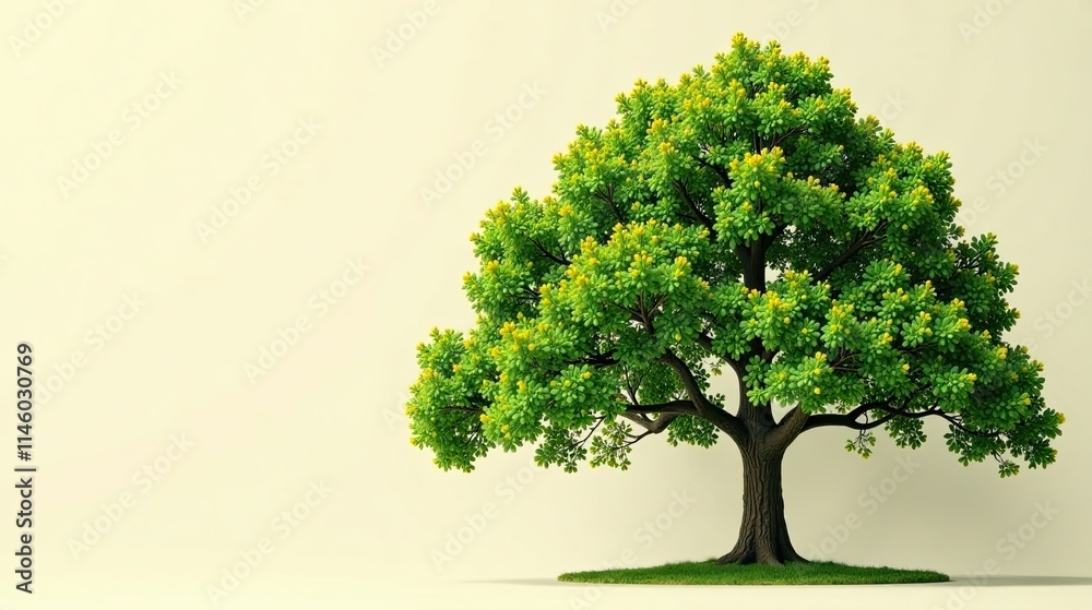 Lush Green Deciduous Tree Isolated on a Light Beige Background, Ideal for Environmental or Nature-Themed Projects Lush Green Deciduous Tree Isolated on a Light Beige Background, Ideal for Environmental or Nature-Themed Projects