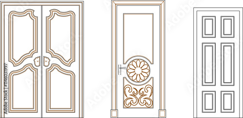 sketch vector illustration silhouette design technical drawing interior furniture old wooden door classic vintage.eps