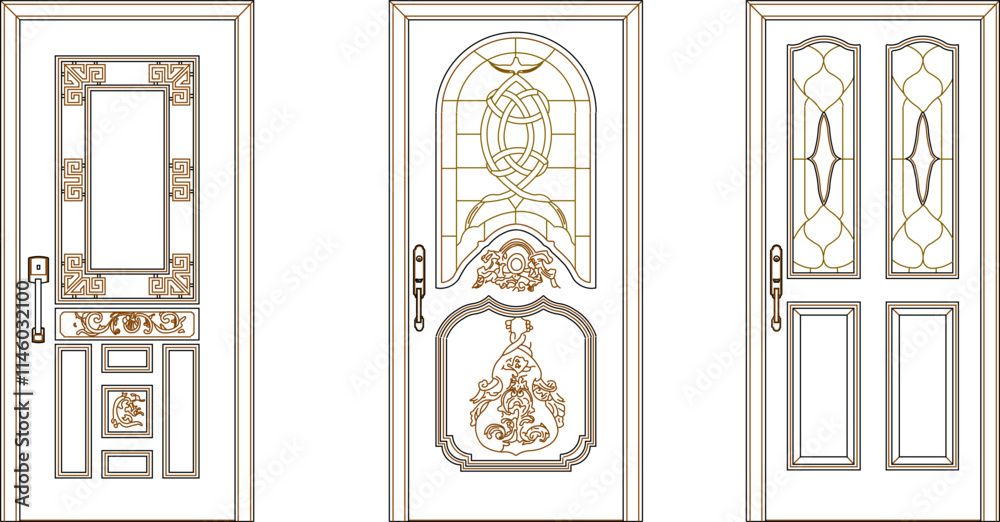 sketch vector illustration silhouette design technical drawing interior furniture old wooden door classic vintage.eps sketch vector illustration silhouette design technical drawing interior furniture old wooden door classic vintage.eps