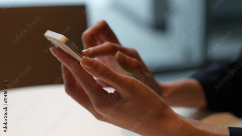 スマホを操作する女性の手元（Woman's hand operating a smartphone）