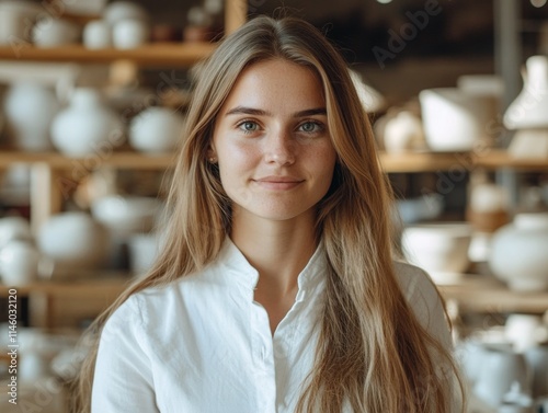 Wallpaper Mural A Young Woman Posing in a Pottery Studio Torontodigital.ca