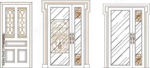sketch vector illustration silhouette design technical drawing interior furniture old wooden door classic vintage.eps