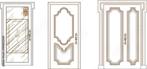 sketch vector illustration silhouette design technical drawing interior furniture old wooden door classic vintage.eps