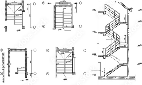 vector sketch illustration silhouette design architectural drawing section detail of house stairs.eps