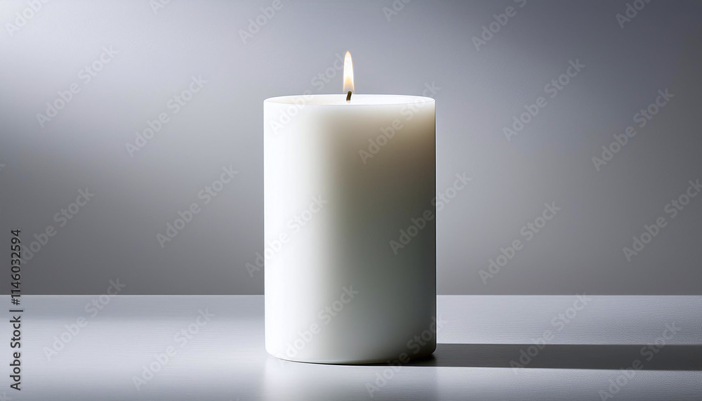 White Candle: A plain, unscented white pillar candle with a smooth finish, centered on a white background, radiating simplicity and calm White Candle: A plain, unscented white pillar candle with a smooth finish, centered on a white background, radiating simplicity and calm