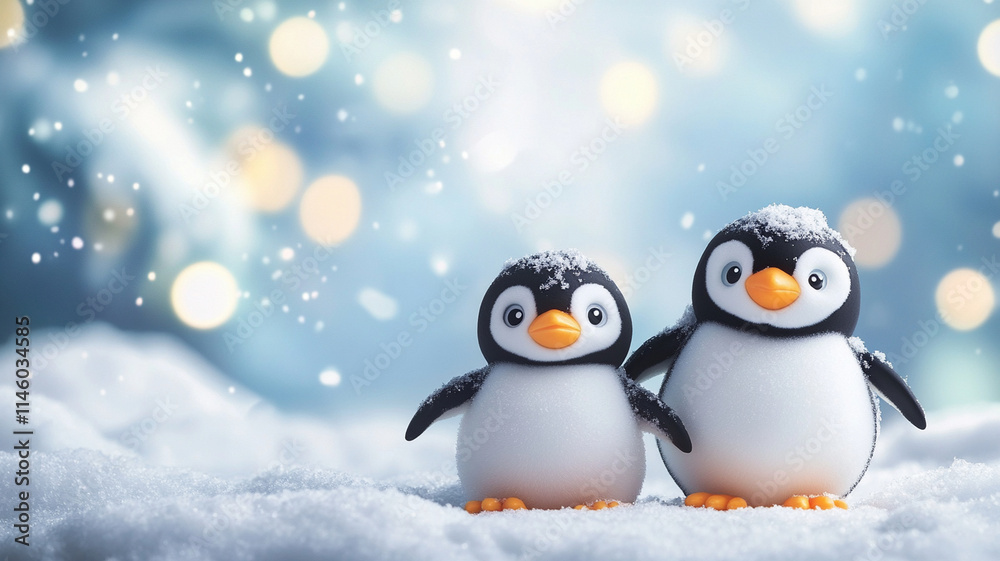 Cute penguin family in snow, enjoying winter wonderland together Cute penguin family in snow, enjoying winter wonderland together