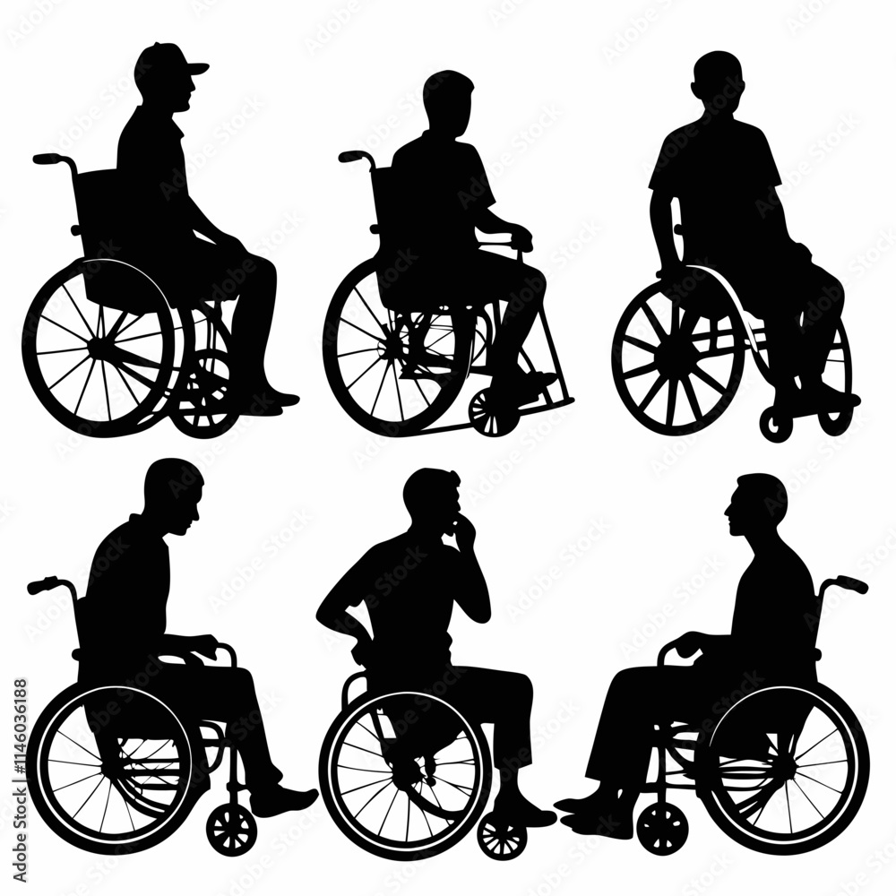 Obraz premium Various men silhouette in a wheelchair vector art illustration
