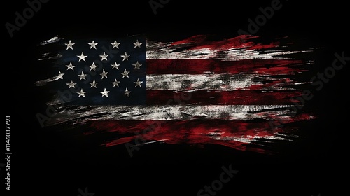 A bold patriotic design featuring a grunge USA flag painted with rough, dynamic brushstrokes