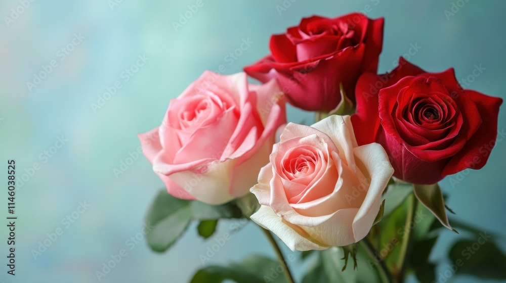 Beautiful red and pink rose background, a floral pattern for Valentine's Day celebration. Red rose flowers wall backdrop.