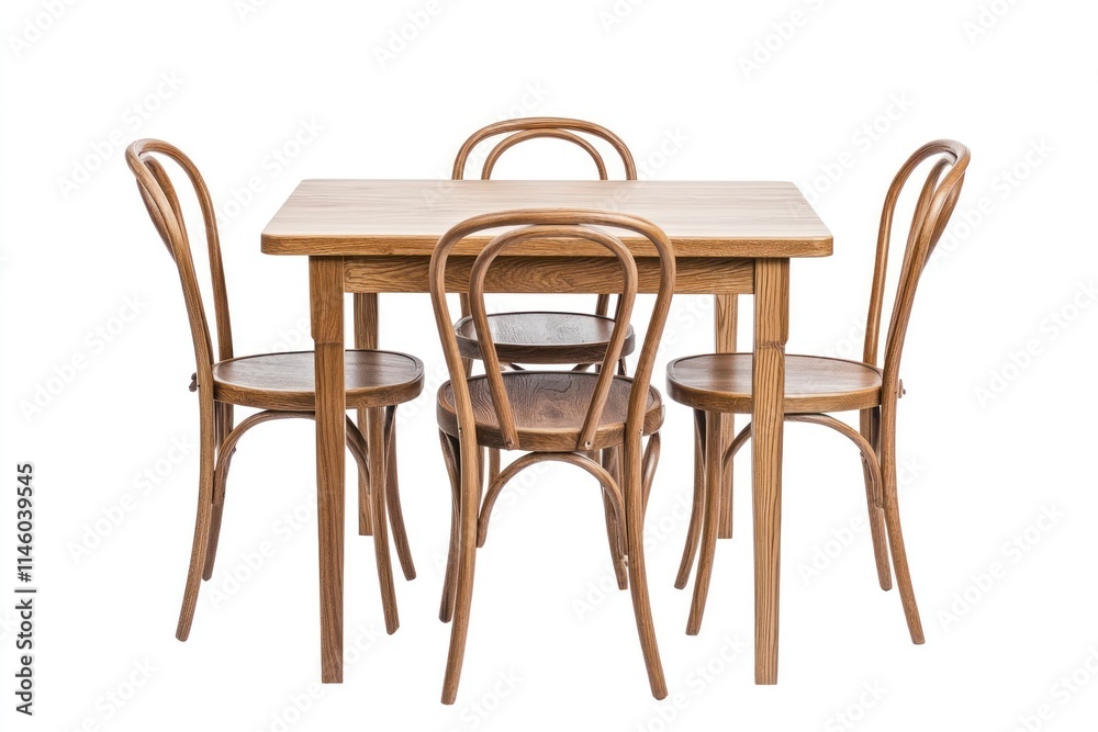 Wooden dining set, table and four chairs isolated on white. Wooden dining set, table and four chairs isolated on white.
