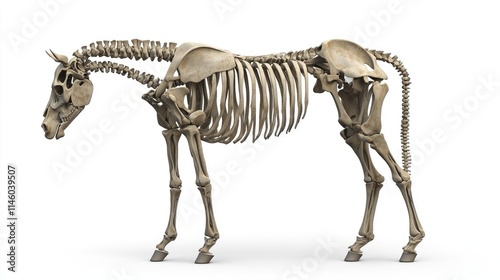 A detailed skeletal model of a horse, showcasing its anatomical structure.