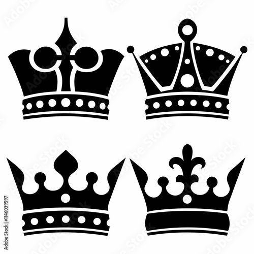 Set of Crowns silhouette vector art illustration