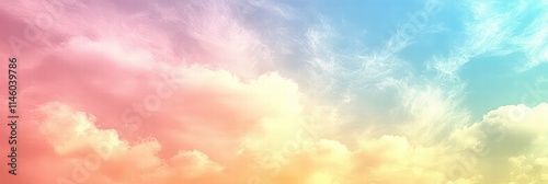 Soft Pastel Sky Background with Gentle Clouds in Beautiful Gradients of Pink, Blue, and Yellow for Dreamy Aesthetic Visuals