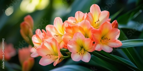 Vibrant Clivia flowers bloom beautifully in the garden, showcasing the stunning colors and unique shapes of Clivia flowers, perfect for adding charm to any outdoor space.