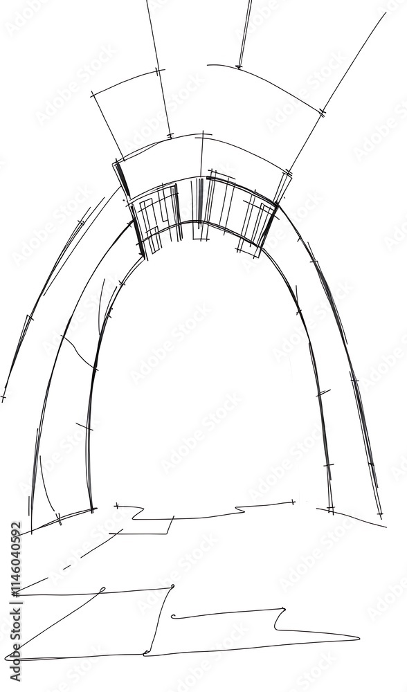 Fototapeta premium Intricately Drawn Architectural Sketch: Curved Perspective. AI Generated