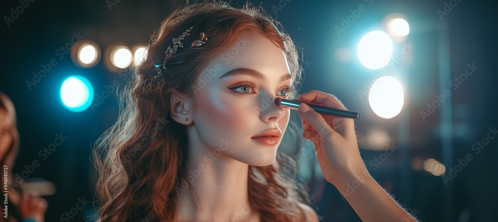 Beautiful Redhead Model Getting Her Makeup Done in a Studio, Beauty and Fashion Photography Beautiful Redhead Model Getting Her Makeup Done in a Studio, Beauty and Fashion Photography