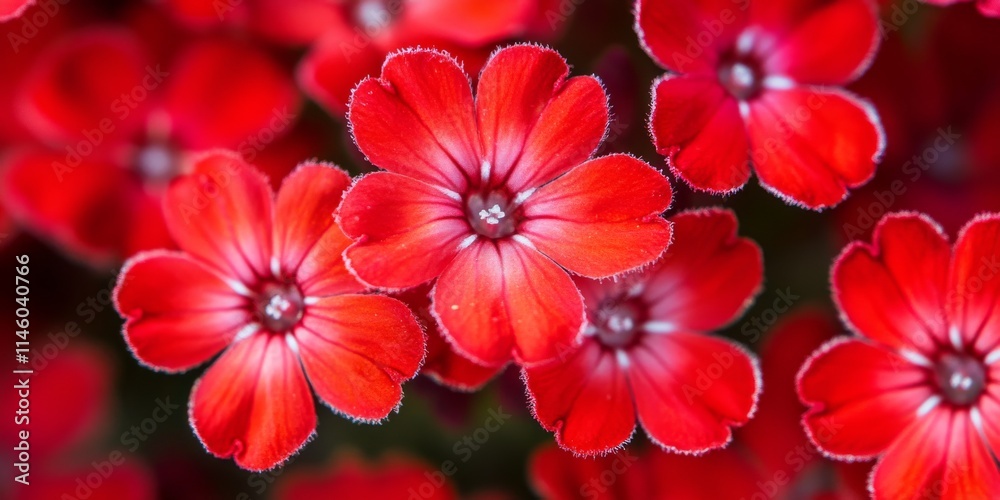 Close up macro view of vibrant red flower, specifically Verbena Hybrida, showcasing its intricate details and vivid colors. This macro view captures the beauty of the red flower in stunning clarity. Close up macro view of vibrant red flower, specifically Verbena Hybrida, showcasing its intricate details and vivid colors. This macro view captures the beauty of the red flower in stunning clarity.