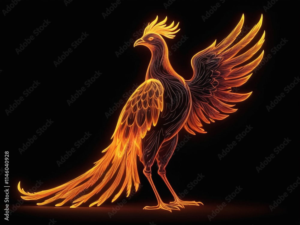 custom made wallpaper toronto digitalSilhouette of a phoenix bird on a dark background, symbolizing rebirth, strength, and timeless beauty in artistic form