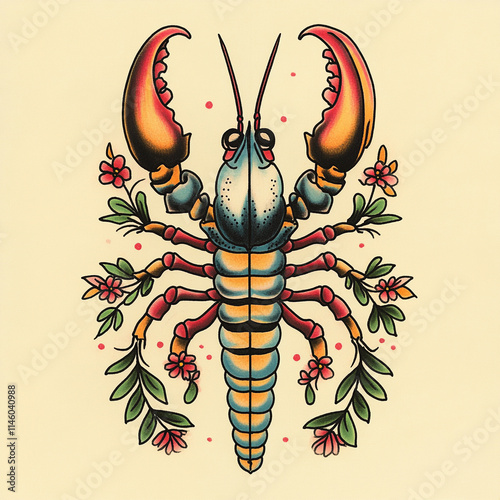 Lobster tattoo flash illustration photo