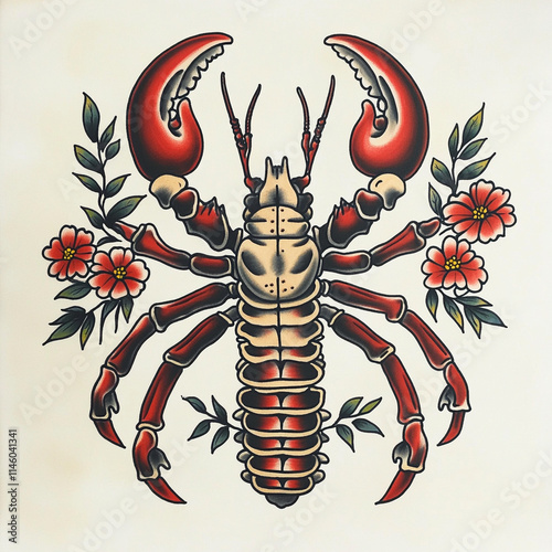 Lobster tattoo flash illustration photo