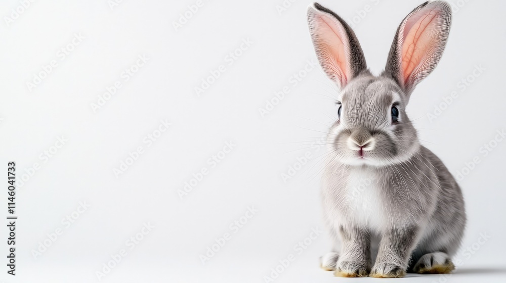 Fototapeta premium Cute grey bunny rabbit on white background.