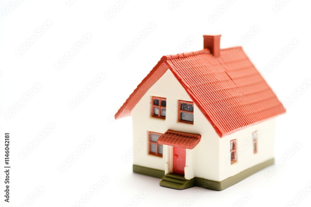A miniature house on a clean white surface, perfect for illustrations or presentations A miniature house on a clean white surface, perfect for illustrations or presentations