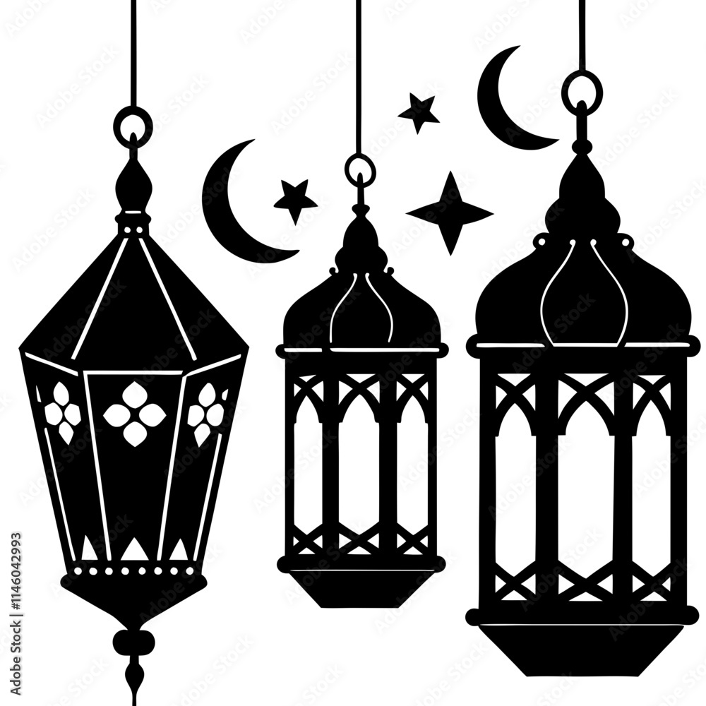 Ramadan Lanterns silhouette on white background Ramadan Lanterns silhouette on white background