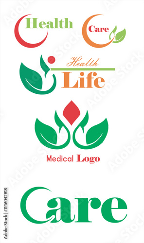 set of logo green and blue health and medical logo, healthy life,The logo design is a combination of the shape of a hand and a leaf, suitable for a health nutrition logo.