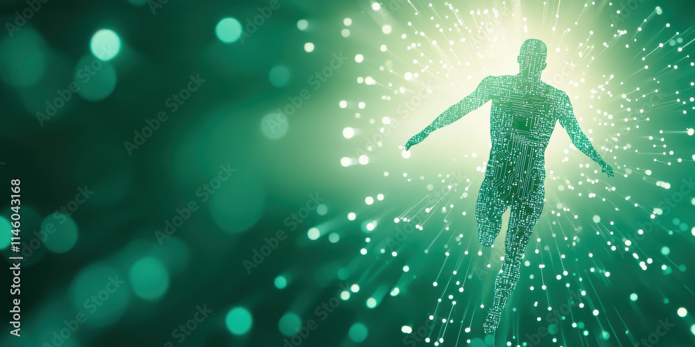 Digital transformation visualized as glowing human figure in motion