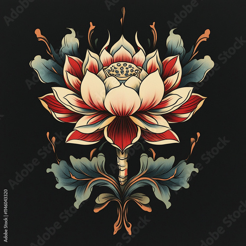 Lotus Flower Buddhism tattoo flash illustration photo