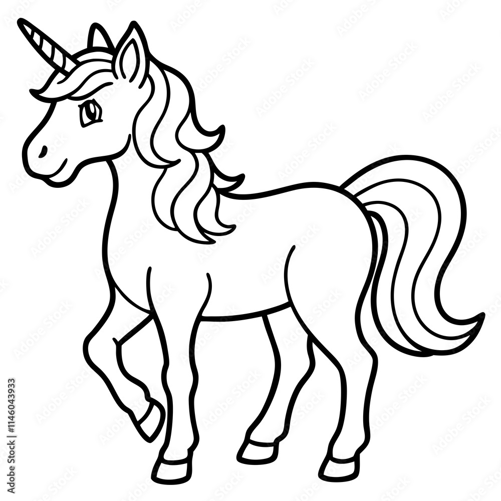 Obraz premium Cute unicorn Silhouette line art black vector illustration