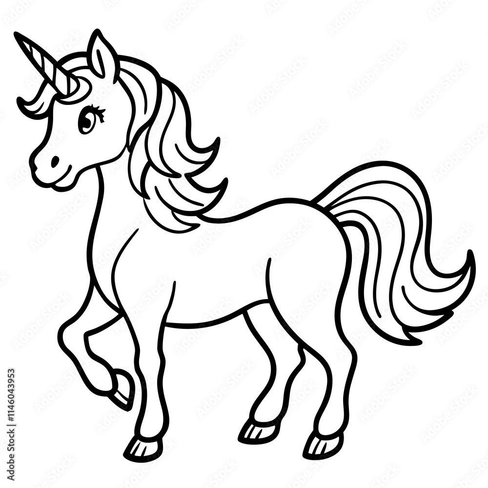 Obraz premium Cute unicorn Silhouette line art black vector illustration