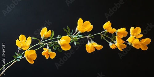 Vetch like coronilla branch displaying vibrant yellow flowers, showcasing the beauty of the Hippocrepis emerus subsp. emeroides. This Vetch like coronilla adds a touch of nature to any setting. photo