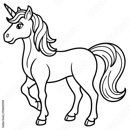 Cute unicorn Silhouette line art  black vector illustration