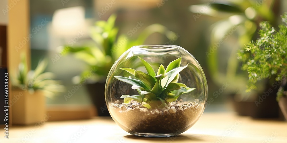 A small plant nestled inside a decorative glass terrarium creates a stunning florarium. This fresh green interior decoration adds a vibrant touch and enhances any space. A small plant nestled inside a decorative glass terrarium creates a stunning florarium. This fresh green interior decoration adds a vibrant touch and enhances any space.