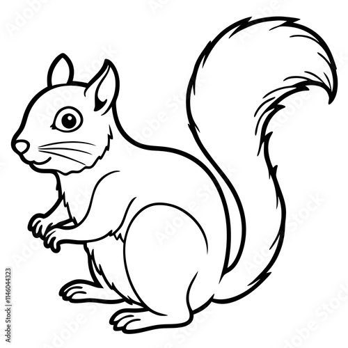 Cute Squirrel Silhouette line art  black vector illustration
