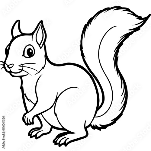 Cute Squirrel Silhouette line art black vector illustration 