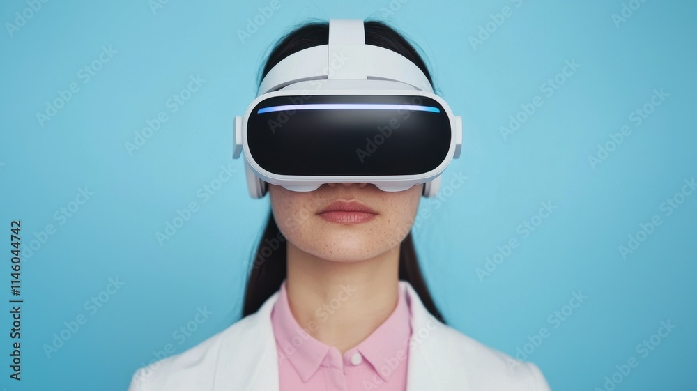 Virtual reality experience modern studio digital content blue environment close-up view technology innovation Virtual reality experience modern studio digital content blue environment close-up view technology innovation