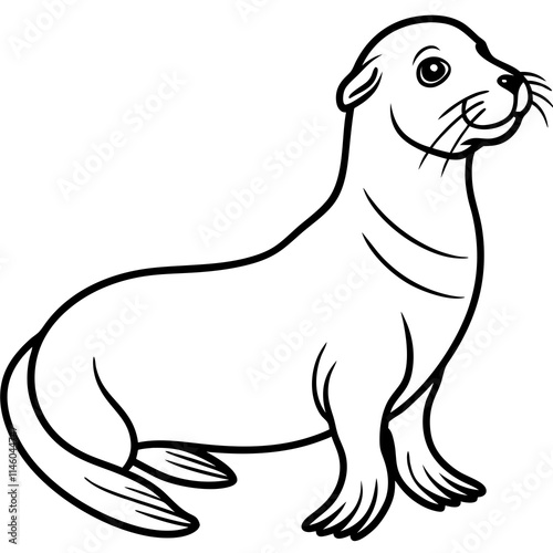 Cute Sea Lion Silhouette line art  black vector illustration
