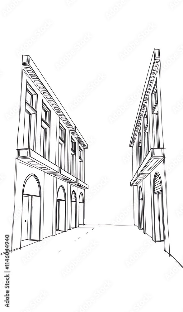 Elegant Line Art: Charming City Street Sketch. AI Generated Elegant Line Art: Charming City Street Sketch. AI Generated
